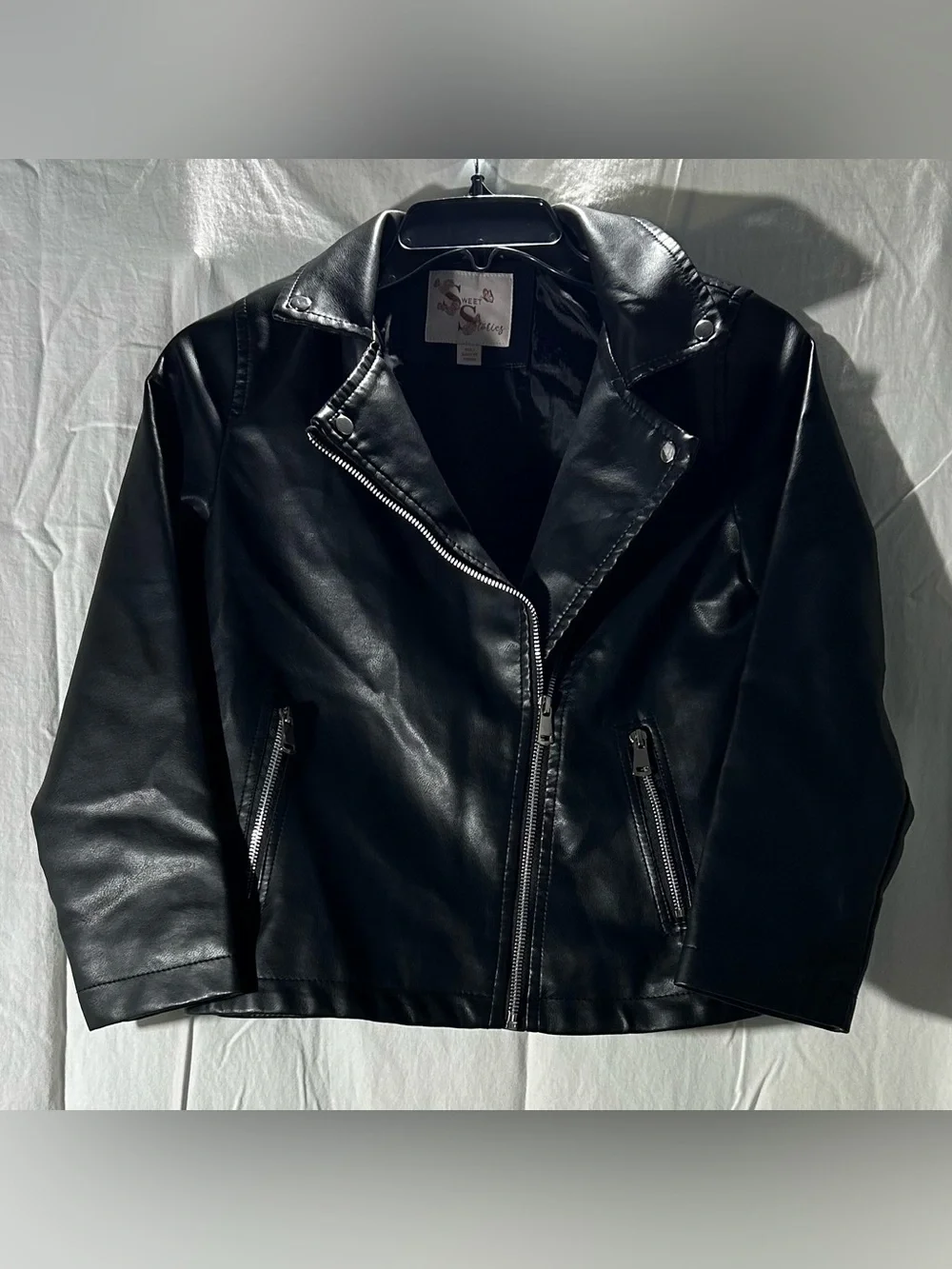 Sweet Stories Girls Faux Leather Moto Jacket US Size 14 (L) Black